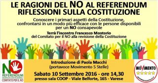 NO al Referendum Costituzionale - Comune Varese 5 stelle